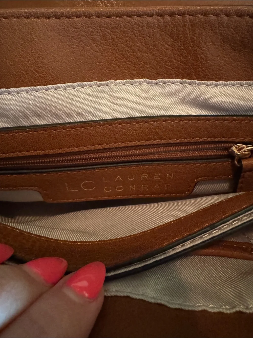 Brown LC Lauren Conrad Blair crossbody bag rose gold-tone and adjustable strap